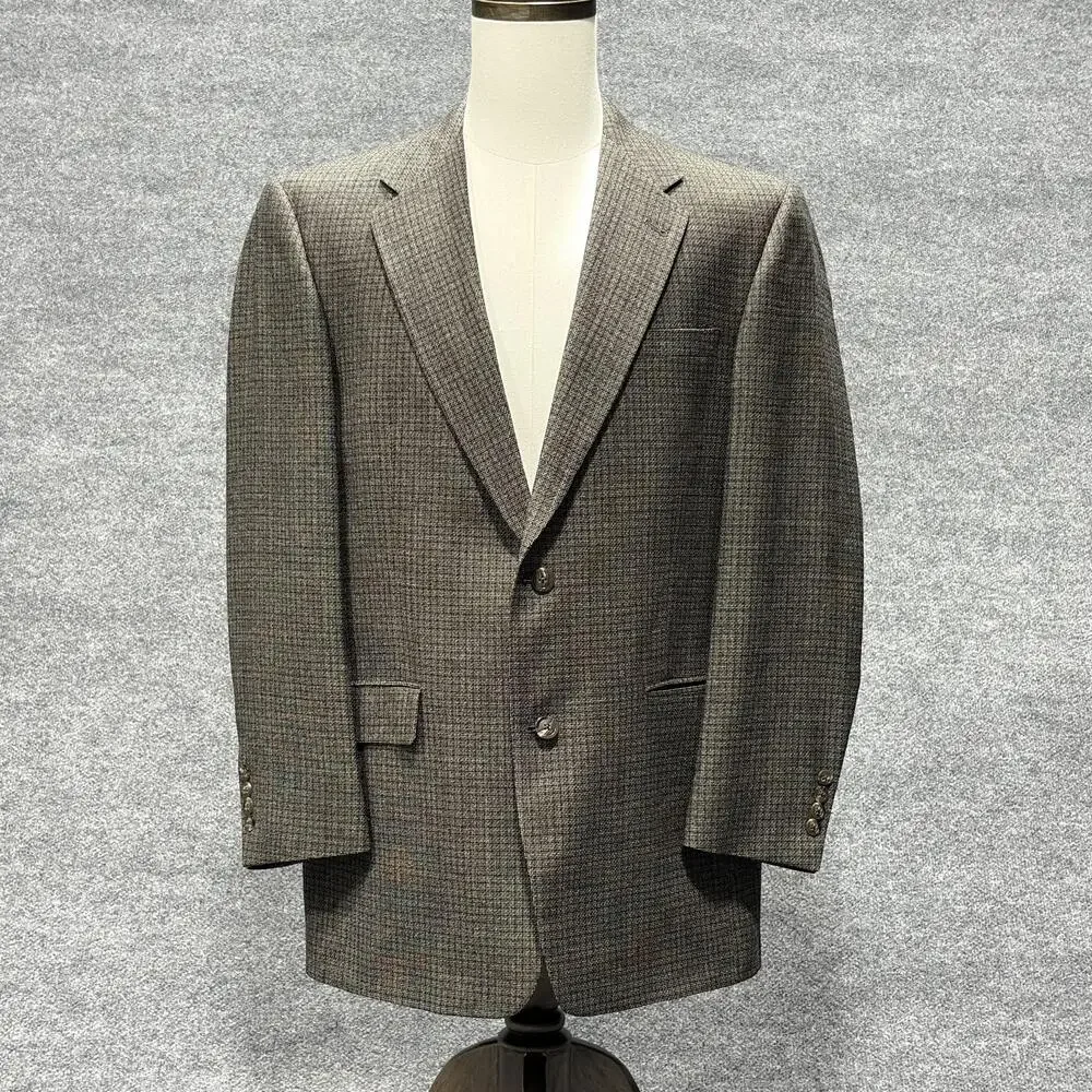 Hart Schaffner Marx Blazer Mens 41R Brown Gray Wool Made USA Check Sport Coat